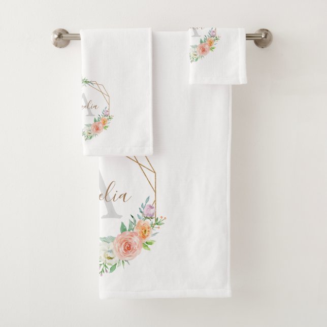 Aquarelle Rose de Pêche Monogramme floral (En situation)