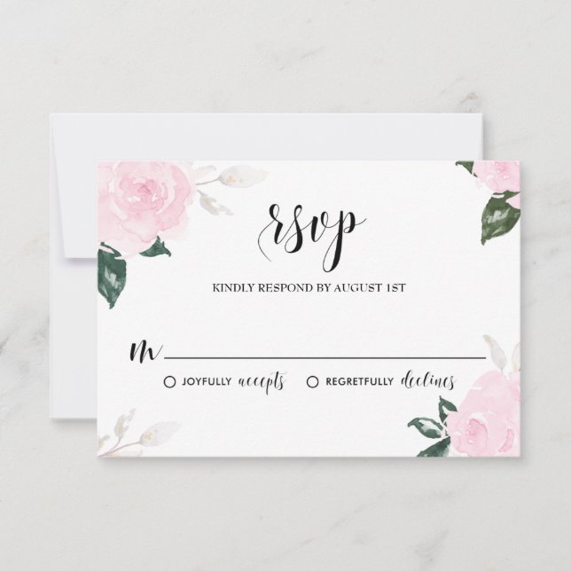 Aquarelle rose douce Roses mariage RSVP (Devant)