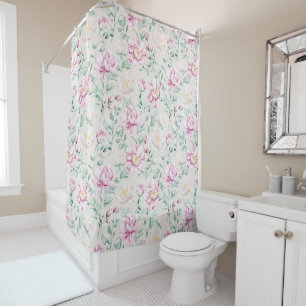 aquarelle rose élégant rideau de douche fleurie