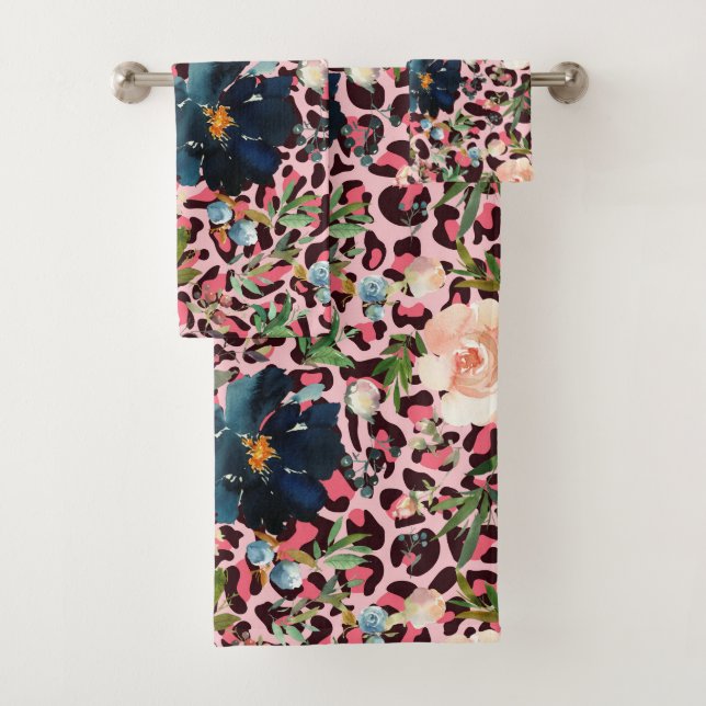 Aquarelle rose Empreinte de léopard Floral (En situation)