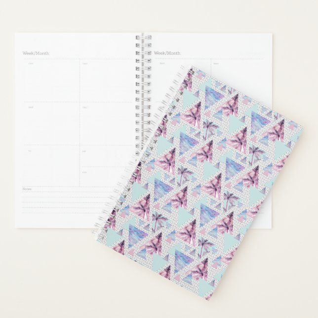 Aquarelle rose et bleu Motif de palmier (Devant avec enveloppe)