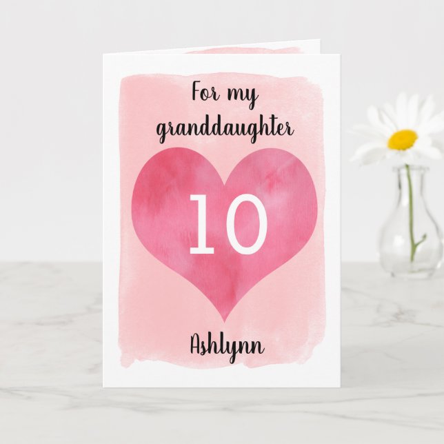 Aquarelle rose et carte rouge Coeur 10e anniversai (Petite plante)