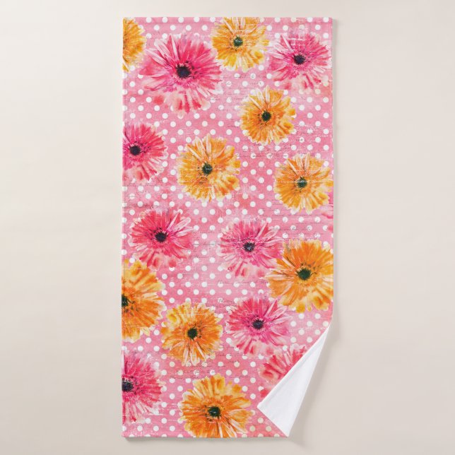 Aquarelle rose et jaune gerbera fleurs motif (Serviette de bain)