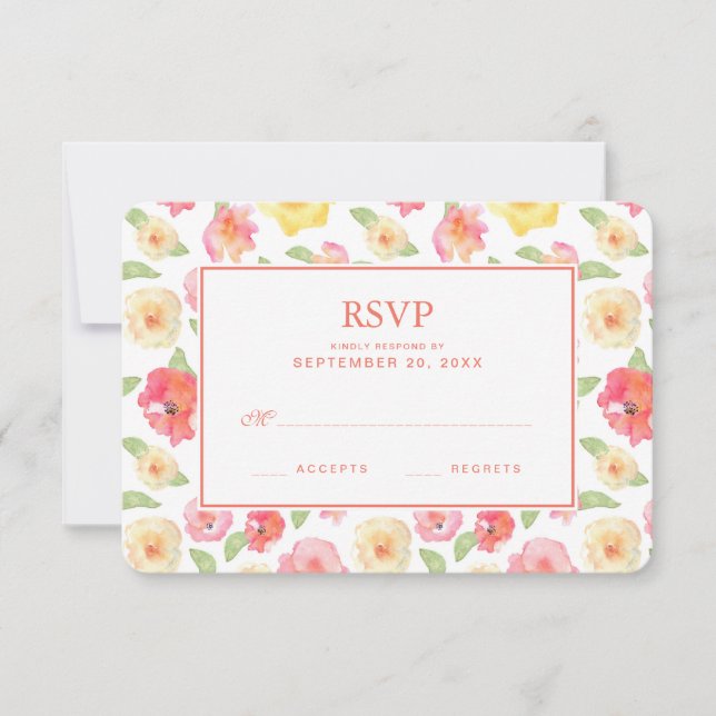 Aquarelle rose et jaune - Mariage RSVP (Devant)