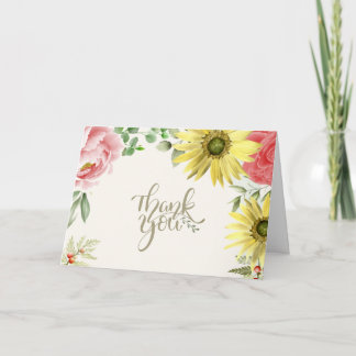 Aquarelle rose et jaune Merci floral