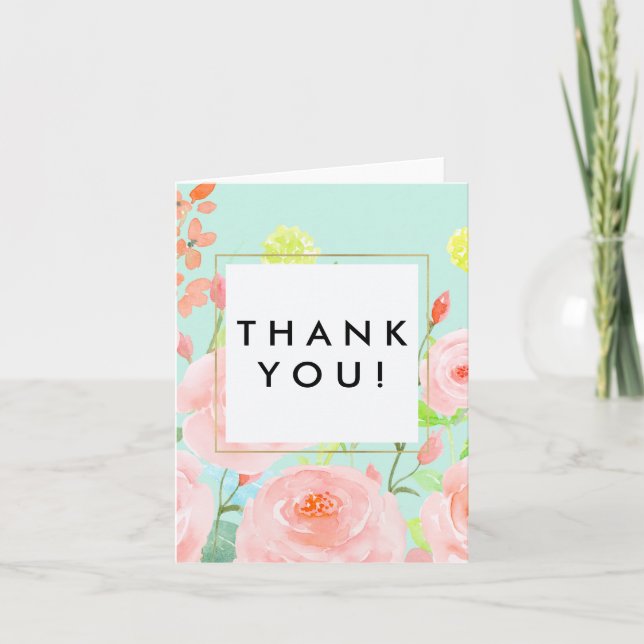 Aquarelle rose et menthe Rose Merci (Devant)