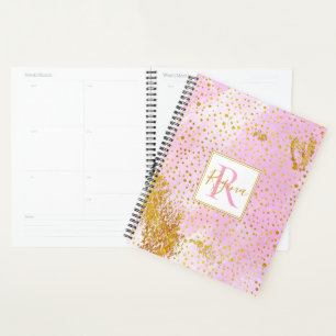 Aquarelle rose et monogramme de confetti or