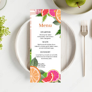 Aquarelle rose et orange Tropical Citrus Cute Menu