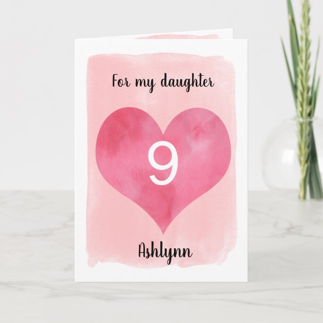 Aquarelle rose et rouge Coeur 9e carte d'anniversa (Devant)