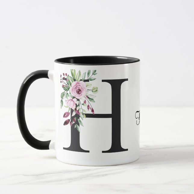 "Aquarelle rose et violet Roses initiale 'H' Mug (Gauche)