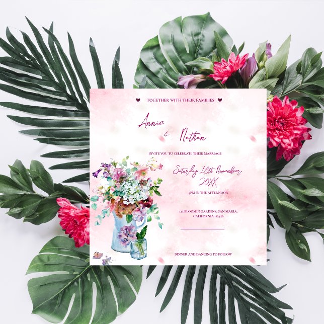 Aquarelle rose Faire-part de mariage de bouquet fl (Pink Watercolor Floral Bouquet Wedding Invitation)