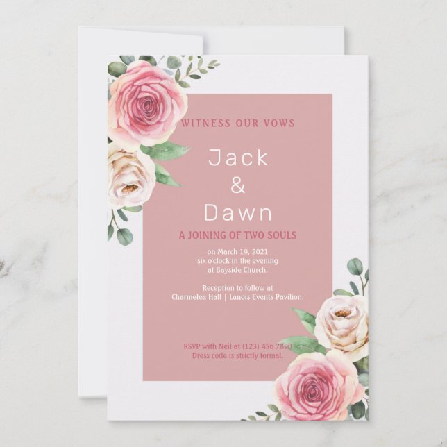 Aquarelle rose Faire-part de mariage florale (Devant)