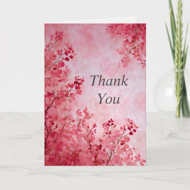 Aquarelle rose Feuilles rose clair Carte de remerc (Devant)