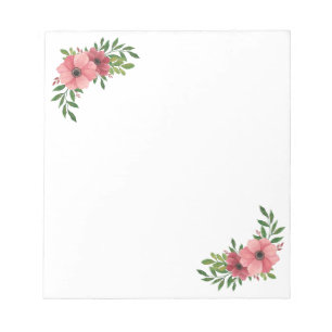Aquarelle rose Fleur Design Bloc-notes