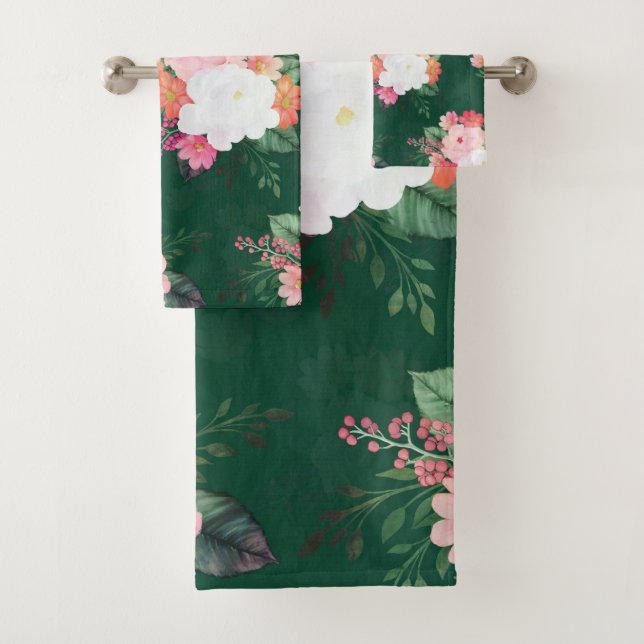 Aquarelle rose Fleurs Design vert (En situation)