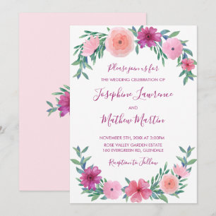 Aquarelle rose Fleurs mariage Invitations