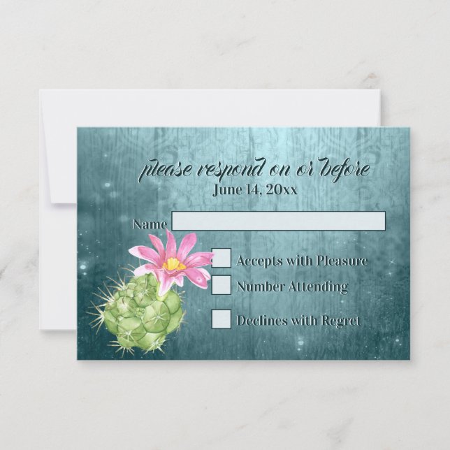 Aquarelle rose floraison cactus mariage RSVP (Devant)