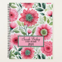 Aquarelle rose Floral annuel Planner Hardcover