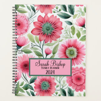 Aquarelle rose Floral annuel Planner Hardcover