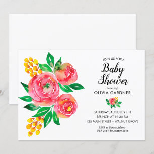 Aquarelle rose Floral Baby Shower Invitations