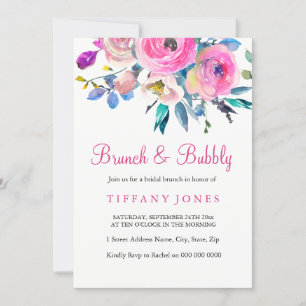 Aquarelle rose Floral Brunch & Bubbly Invitation