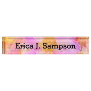 Aquarelle rose Floral Bureau Nom Plaque