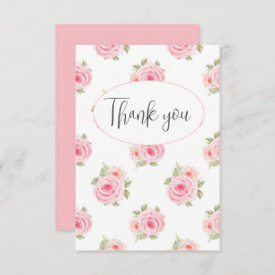 Aquarelle rose Floral Carte de remerciements plat