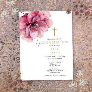 Aquarelle rose Floral Confirmation Invitation