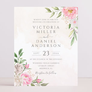 Aquarelle rose Floral Élégant Mariage Invitation
