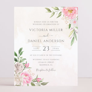 Aquarelle rose Floral Élégant Mariage Invitation