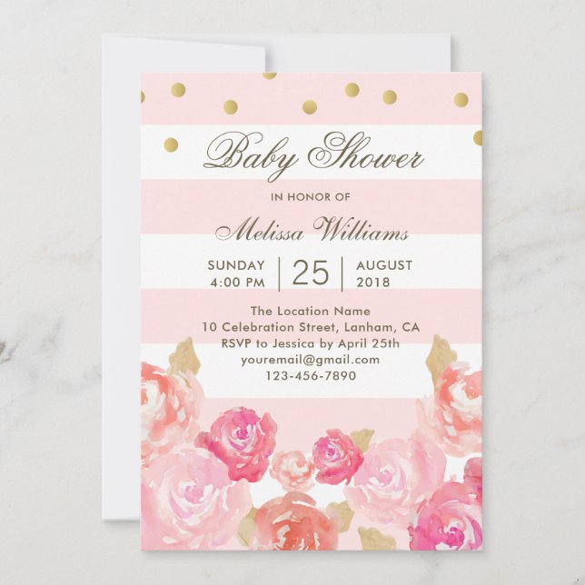 Aquarelle rose Floral Girl Baby shower Invitation (Devant)