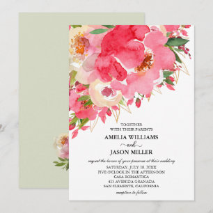 Aquarelle rose Floral Invitations de mariage