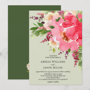 Aquarelle rose Floral Invitations de mariage