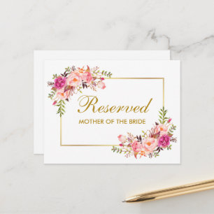 Aquarelle rose Floral Mariage Grande carte réservé