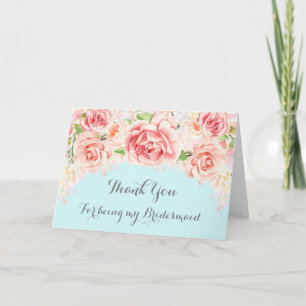 Aquarelle rose Floral Merci bleu Bridesmaid