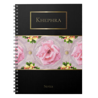 Aquarelle rose Floral Monogramme Nom Carnet