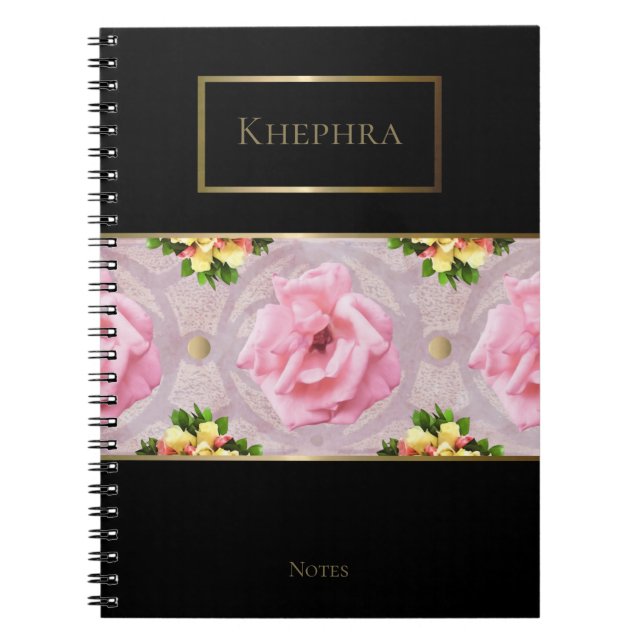 Aquarelle rose Floral Monogramme Nom Carnet (Devant)