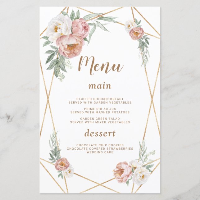 Aquarelle rose Floral Pampas Grass Mariage Menu (Devant)