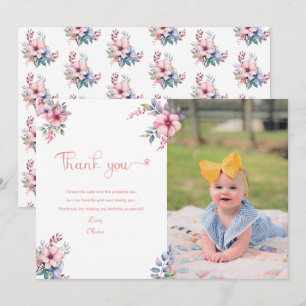 Aquarelle rose Floral premier anniversaire Merci