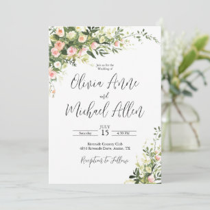 Aquarelle rose Floral Script Invitation