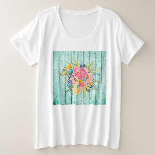 Aquarelle Rose Floral Spray sur Chippy Aqua (Design devant)