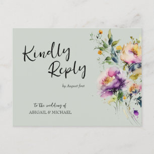 Aquarelle rose Floral Wedding Carte postale RSVP