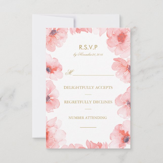 Aquarelle Rose Floral Wreath Wedding Rsvp (Devant)