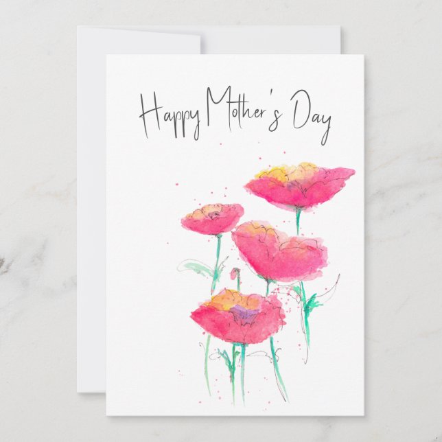 Aquarelle rose florale carte d'appartement Fête de (Devant)