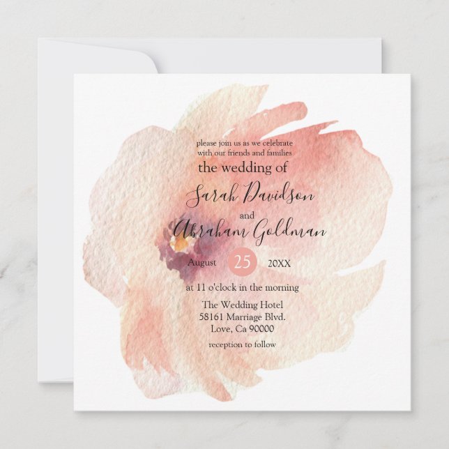 Aquarelle rose florale Faire-part de mariage japon (Devant)