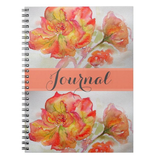 Aquarelle rose Florale Orange Carnet rose Peach (Devant)