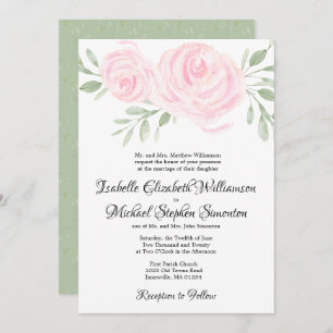 Aquarelle rose formelle Invitations de mariage flo