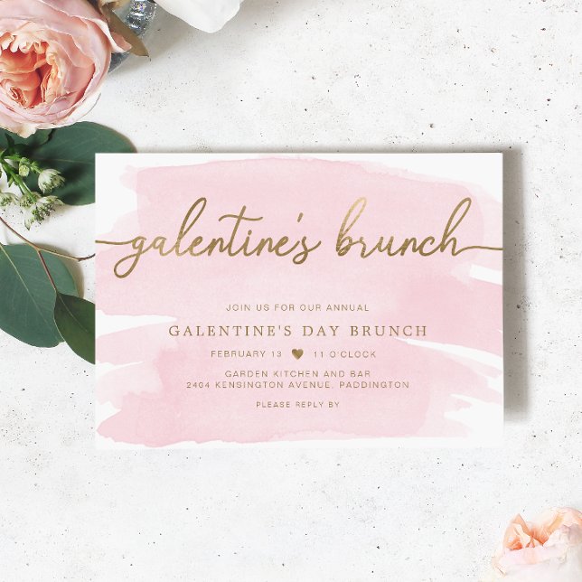 Aquarelle rose Galentine's Day Invitation (Galentines Dinner Invitation Pink Watercolour Gold )