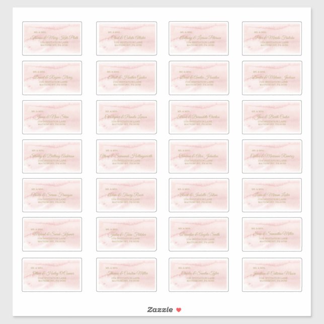 Aquarelle rose Gold Type Étiquette de adresse invi (Feuille)