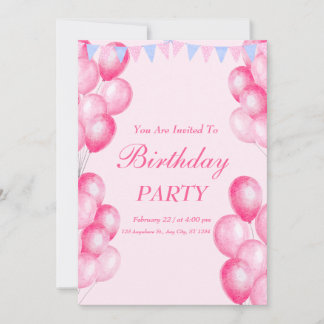 Aquarelle rose Invitation de fête d'anniversaire